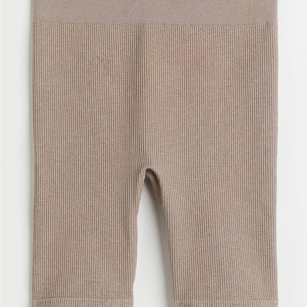 Beige Ribbed Biker Shorts